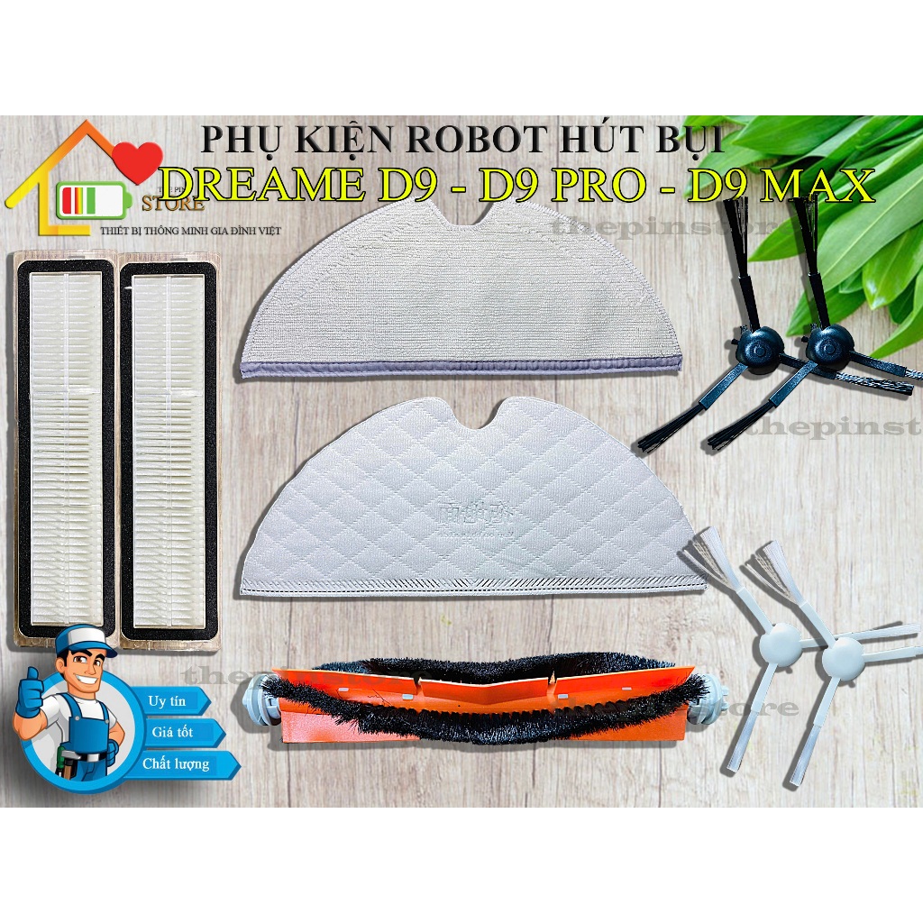 ( LOẠI 1) PHỤ KIỆN ROBOT HÚT  DREAME D9, D9 PRO, D9 MAX. KHĂN LAU, CHỔI CẠNH, CHỔI GIỮA, LỌC BỤI..
