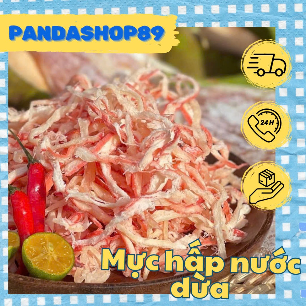 Mực hấp nước dừa xé sợi (gói 100g kèm tương ớt)