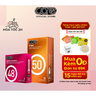 Bao cao su có gai gân CARE 50 - hộp 12 cái và bcs gai CARE 48 hộp 3 cái nhiều gel bôi trơn (15 bcs )