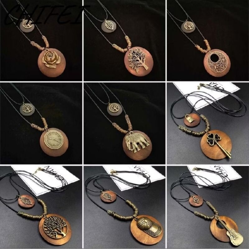 🐯 Dây Chuyền Mộc Gỗ Dây Đôi Classic Vintage Style Cổ Điển Xinh Xắn, Vòng Cổ Retro Boho Style Đi Biển
