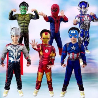  🍄2025  13-40kg  Bộ Quần Áo Siêu Anh Hùng + Mặt Nạ Cho Bé Trai. Hóa Trang Siêu Nhân Nhí Halloween Trẻ Em 