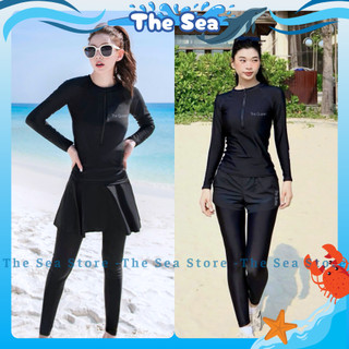  Đồ bơi nữ Ninja đi biển 2 mảnh bikini kín đáo chống nắng áo dài tay phối khóa zip kéo quần dài và váy dài The Sea 047 