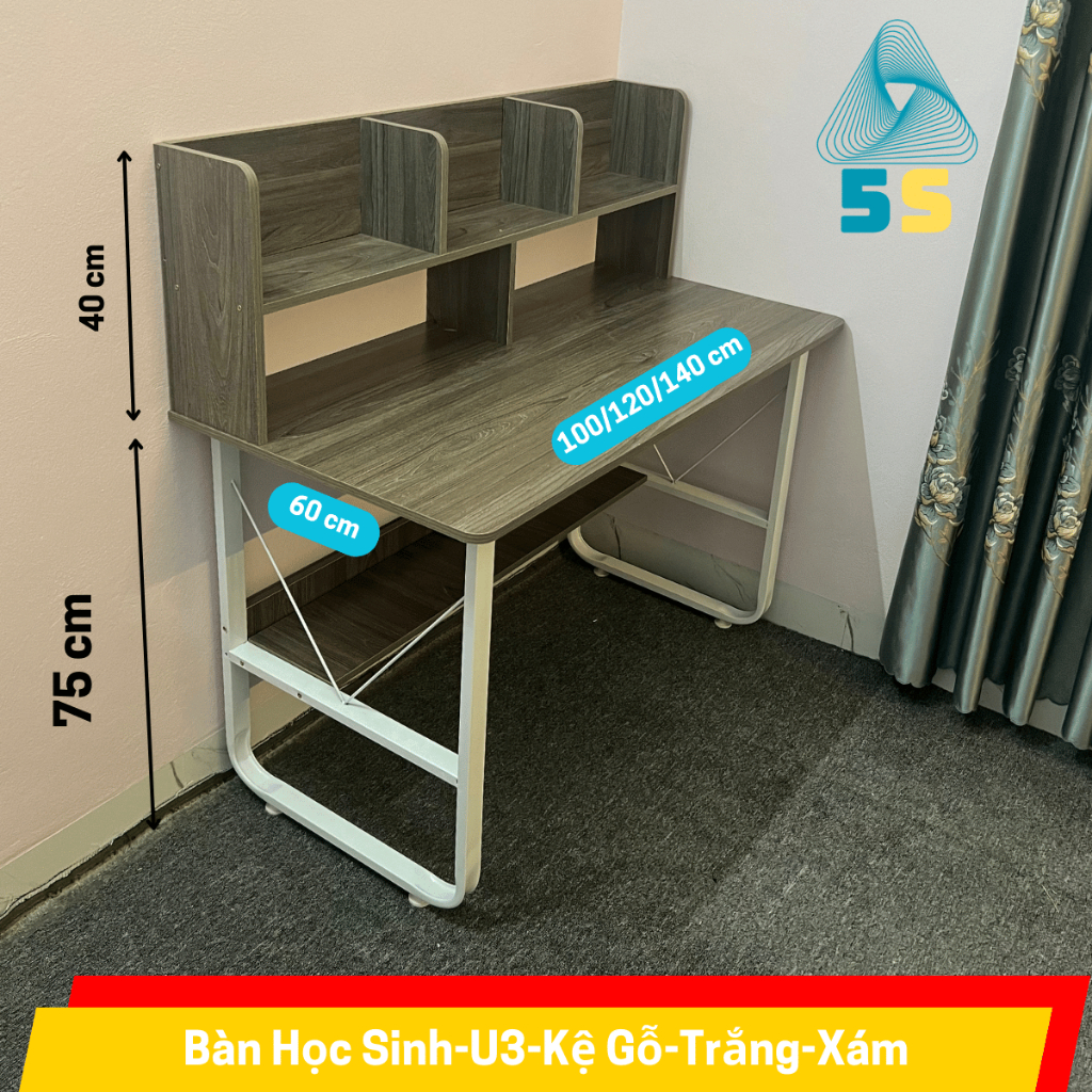 Bàn Làm Việc Tại Nhà Có Kệ – MDF 15mm – Chân Sắt U Cong Sơn – Đa Màu – Gọn Gàng & Tiện Dụng | BigBuy360 - bigbuy360.vn