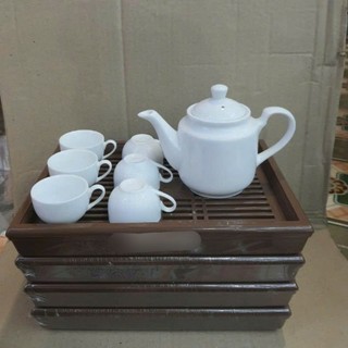 Bộ ấm chén sứ trắng dáng trụ Bát Tràng