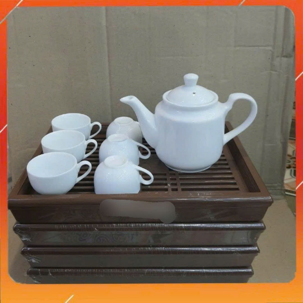 Bộ ấm chén sứ trắng dáng trụ Bát Tràng