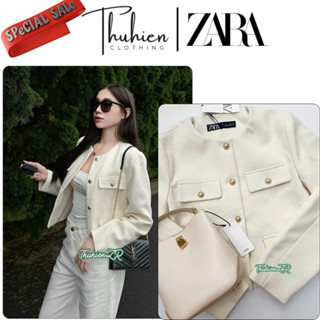   Chính hãng size XS Áo blazer ZARA 3046 888 712 dạ dệt nút tròn màu kem sáng kèm ảnh thật  