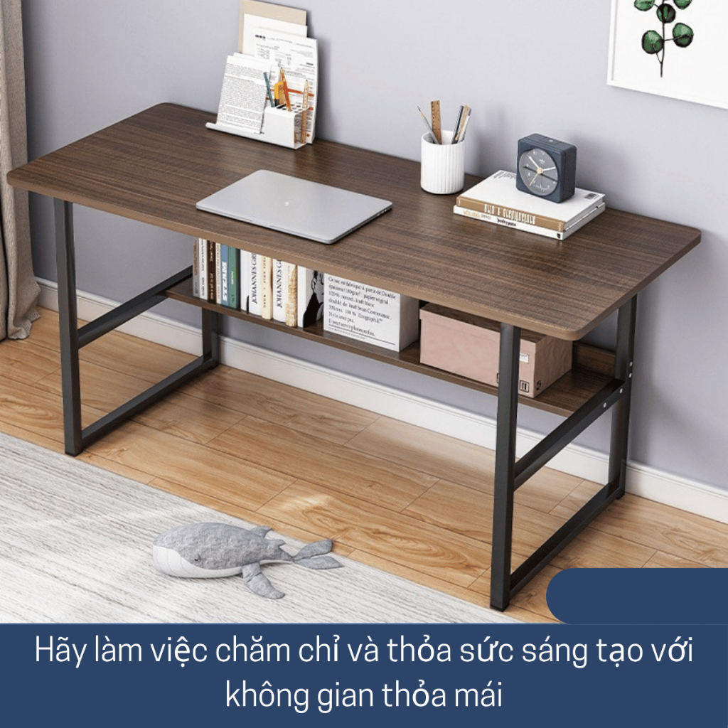 Bàn Học Có Kệ Lửng Gỗ MDF – Chân Sắt Vuông 2.5x2.5 – Bền Đẹp, Tiện Lợi Cho Sinh Viên | BigBuy360 - bigbuy360.vn