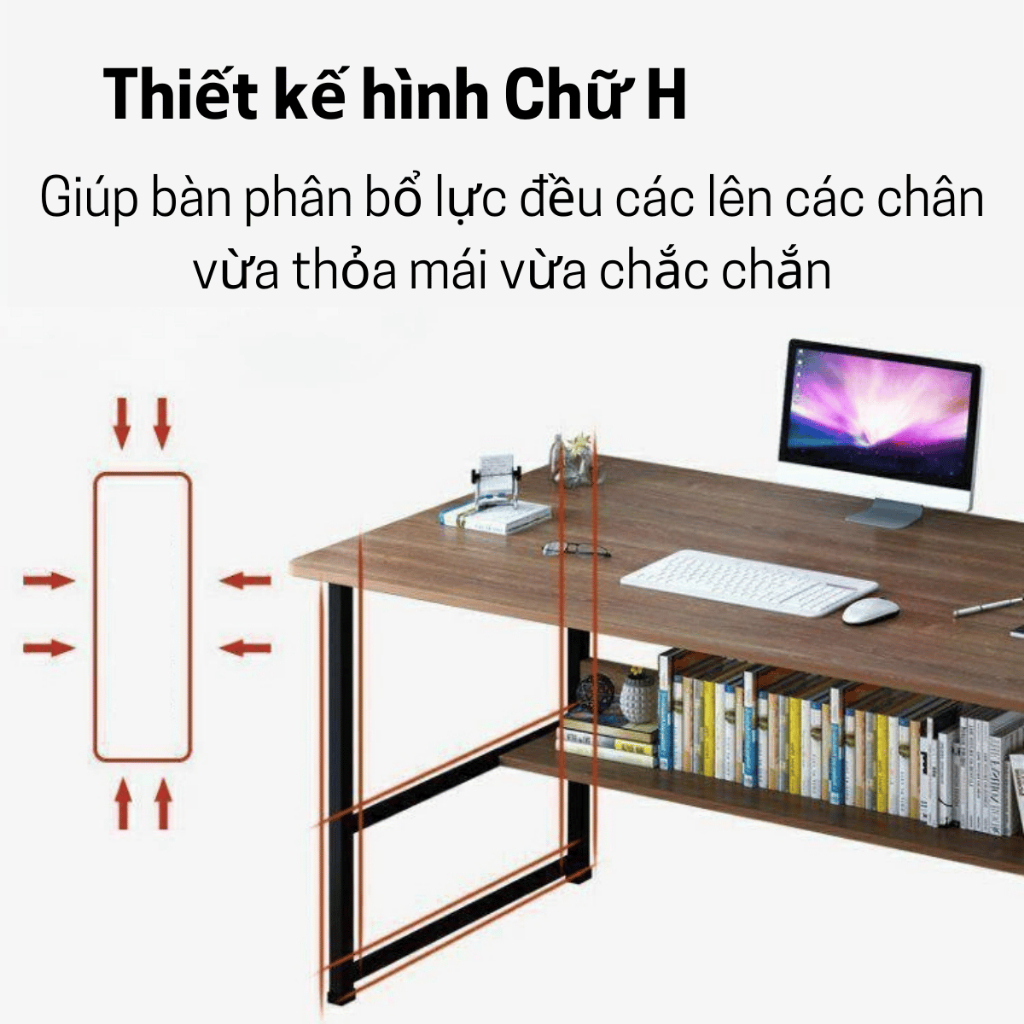 Bàn Học Có Kệ Lửng Gỗ MDF – Chân Sắt Vuông 2.5x2.5 – Bền Đẹp, Tiện Lợi Cho Sinh Viên | BigBuy360 - bigbuy360.vn