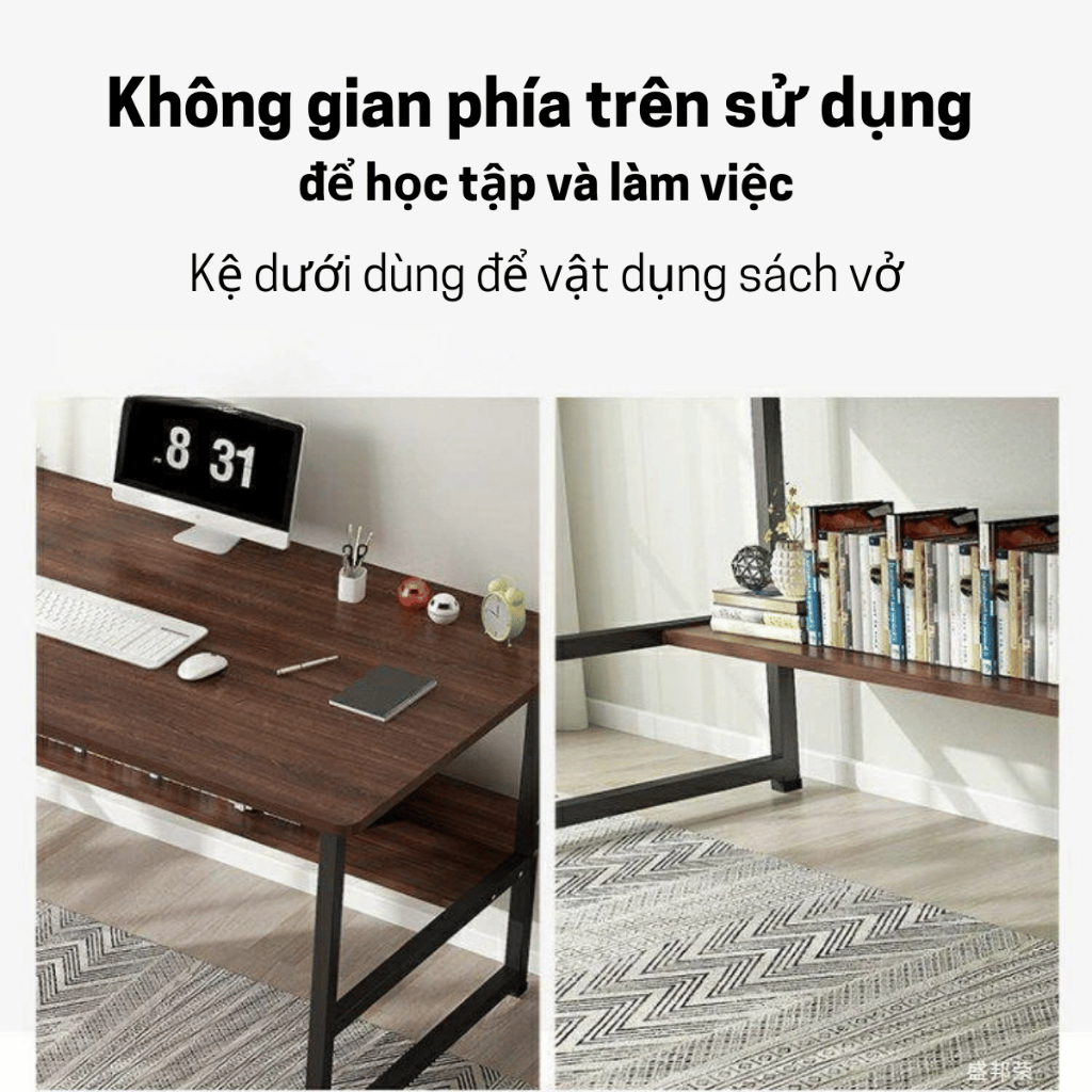 Bàn Học Có Kệ Lửng Gỗ MDF – Chân Sắt Vuông 2.5x2.5 – Bền Đẹp, Tiện Lợi Cho Sinh Viên | BigBuy360 - bigbuy360.vn