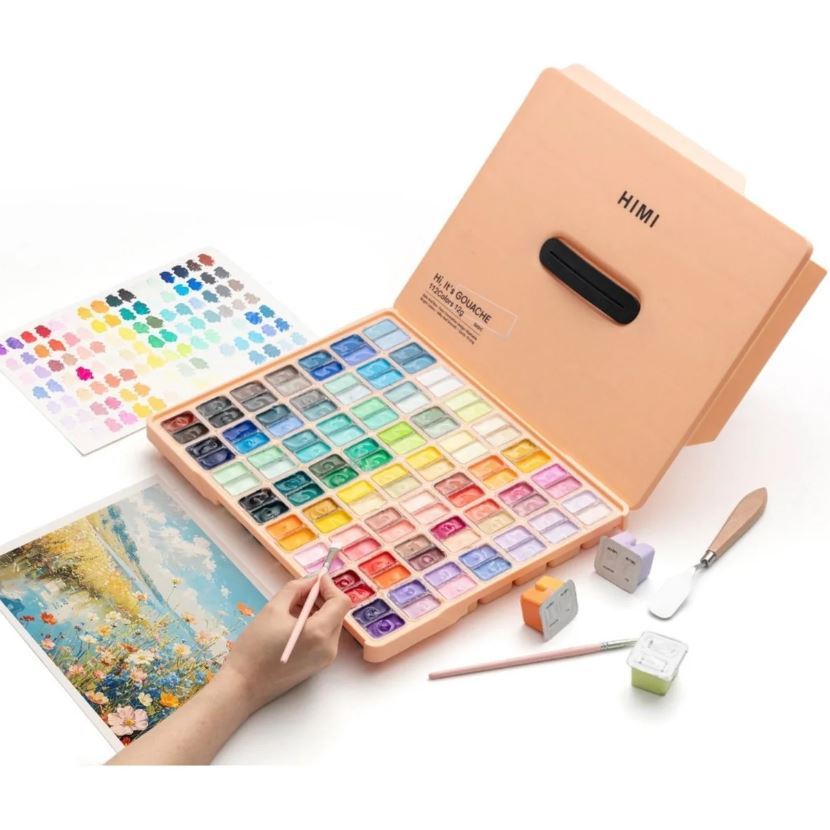 Hộp 112 Màu Gouache HIMI Sinh Đôi HIMI Twins Peach Fuzz - Vỏ Màu Cam Đào (Tặng Kèm Giấy Vẽ)