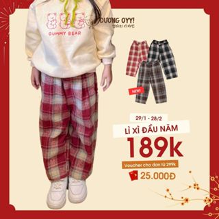 (3 màu) Quần suông dạ kẻ caro đỏ đen trẻ em size 12-40kg style Hàn Quốc dịp Giáng Sinh Năm mới | Dương Oyy 011123175