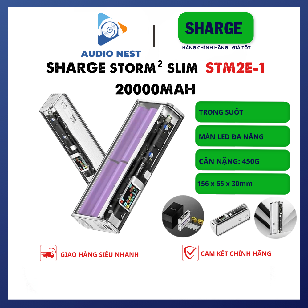 Pin Sạc Dự Phòng Màn Hình LED SHARGE/Shargeek STORM 2 Slim 20000mah hỗ trợ 130w có 2 Cổng  - BH 6T (