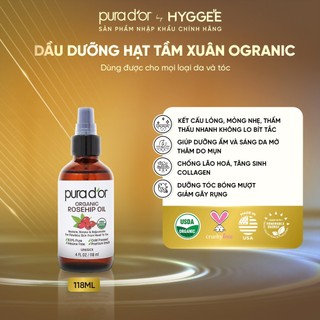 [ PuraDor by Hyggee ] Dầu dưỡng hạt tầm xuân PURA D'OR Rosehip Seed Oil 118ml organic, hỗ trợ làm mờ vết rạn và mờ sẹo