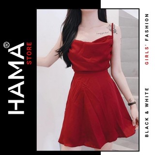 ĐẦM LỤA CỔ ĐỔ Sexy HAMA STORE H68 - HỞ LƯNG FOM XOÈ CÁ TÍNH