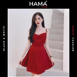 ĐẦM LỤA CỔ ĐỔ Sexy HAMA STORE H68 - HỞ LƯNG FOM XOÈ CÁ TÍNH