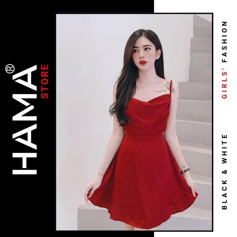 ĐẦM LỤA CỔ ĐỔ Sexy HAMA STORE H68 - HỞ LƯNG FOM XOÈ CÁ TÍNH
