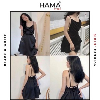 ĐẦM LỤA CỔ ĐỔ Sexy HAMA STORE H68 - HỞ LƯNG FOM XOÈ CÁ TÍNH