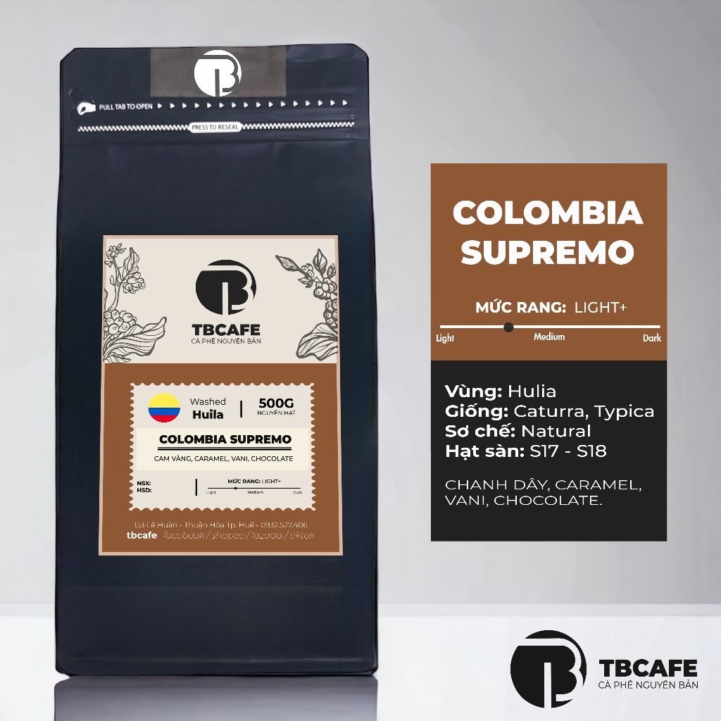 Cà phê Colombia Hulia Supremo - 100% Cà phê mộc rang xay nguyên chất - TBCAFE