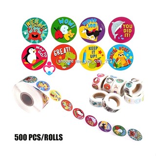  💜Sticker loại đẹp dùng khen thưởng  500 sticker 1 cuộn  tạo hứng thú cho bé học tiếng Anh hàng loại dày in sắc nét 