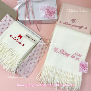 Khăn Quàng Cổ Cashmere Thêu Tên  Quà Tặng Bạn Trai, Bạn Gái,Quà Valentine Bà, Mẹ