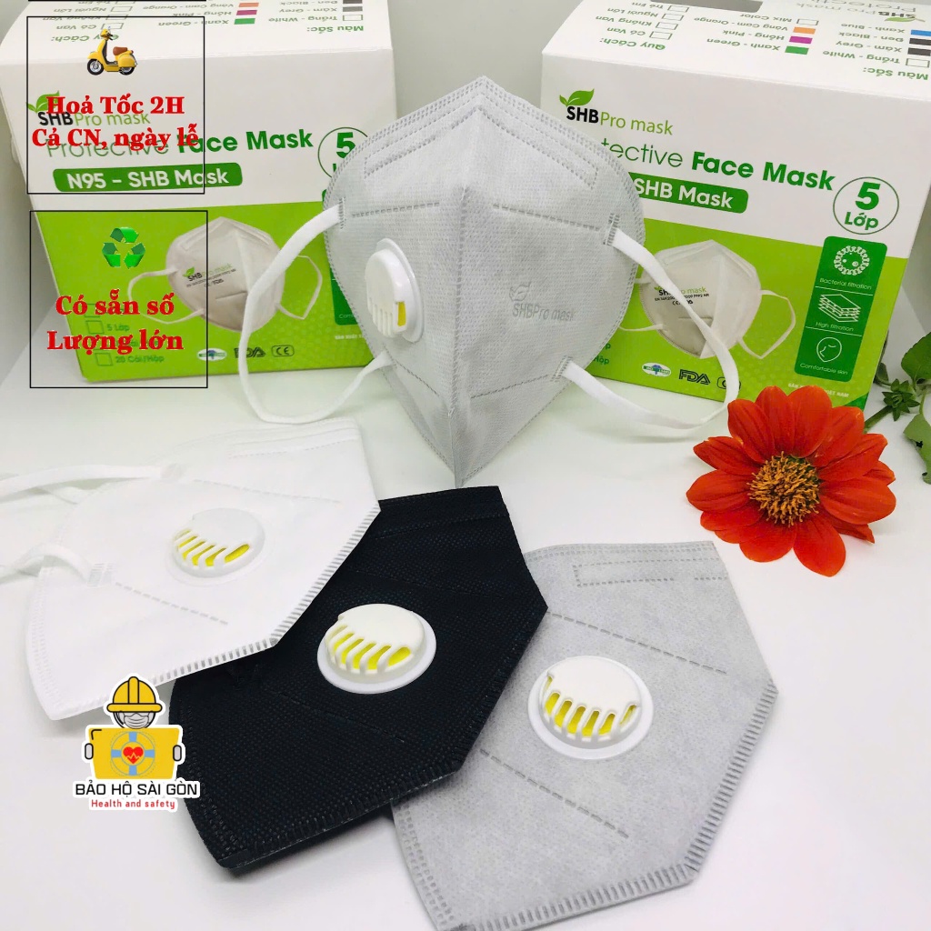 Khẩu trang n95 có van thở SHB Pro Mask (hộp 10 cái), Kn95 chính hãng 5 lớp kháng khuẩn đạt chuẩn FFP