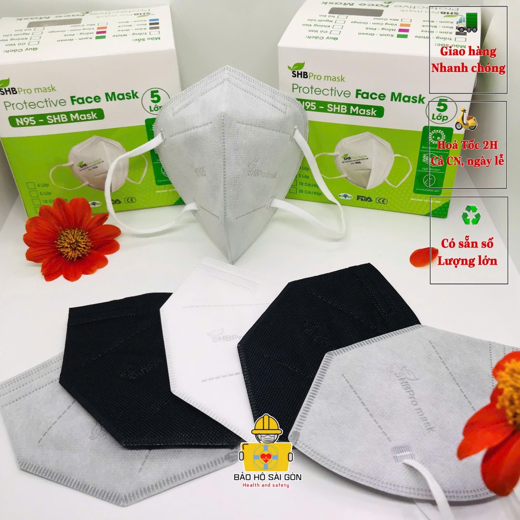 Khẩu trang N95 SHB Pro mask chính hãng hộp 20 cái, khẩu trang N95 không van 5 lớp dày kháng khuẩn