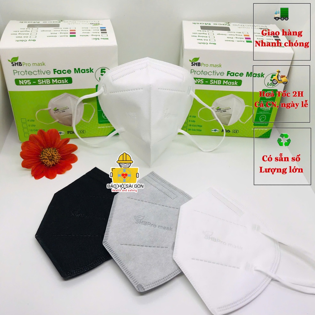 (Combo 5 hộp) Khẩu trang N95 SHB Pro mask chính hãng, hộp 20 cái khẩu trang KN95 5 lớp kháng khuẩn