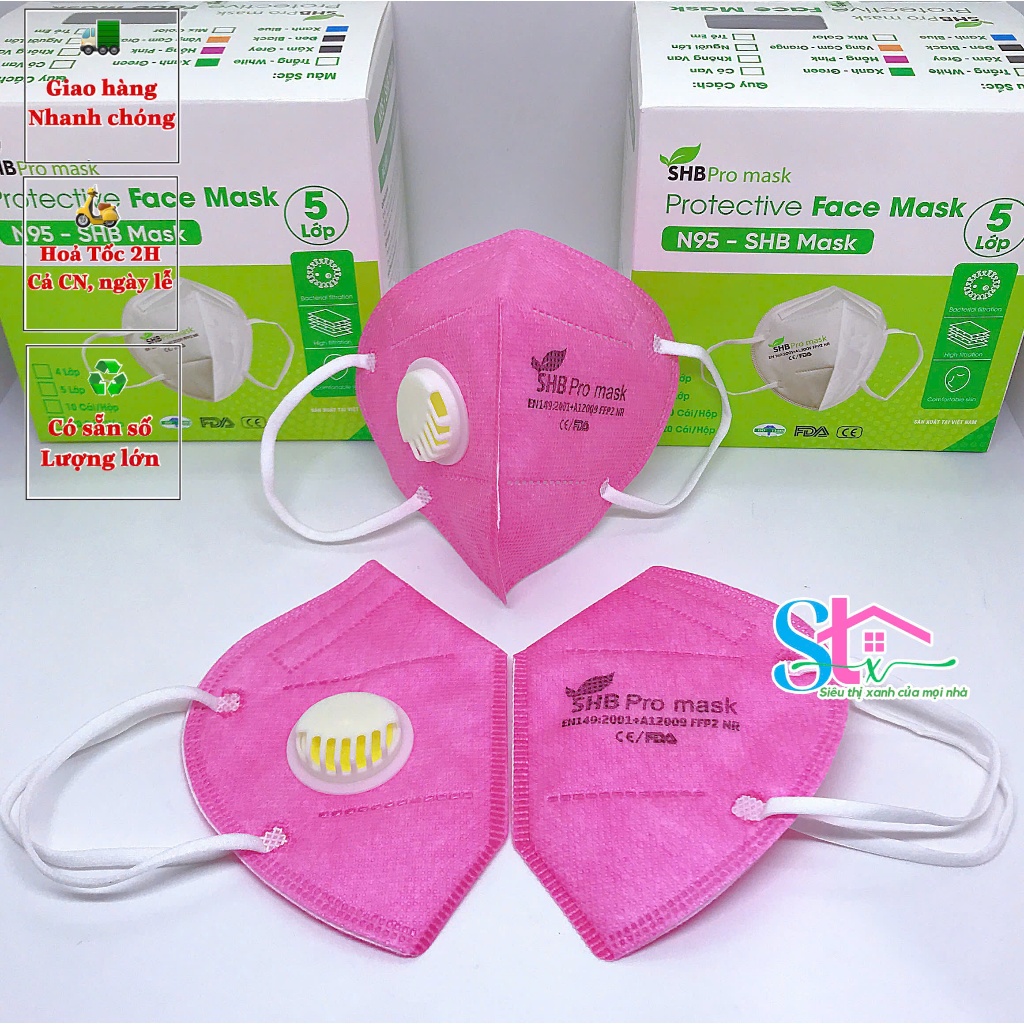 (Hộp 10 cái) Khẩu trang N95 trẻ em có van thở SHBpro mask, Khẩu trang N95 cho bé chuẩn FFP2