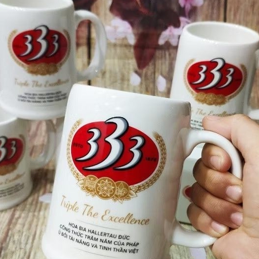 Combo 2 ly sứ minh long uống bia 0.5L - ly sứ minh long 0.5L logo bia 333