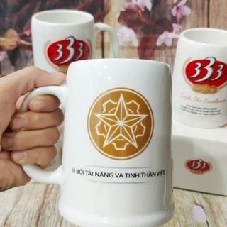 Combo 2 ly sứ minh long uống bia 0.5L - ly sứ minh long 0.5L logo bia 333