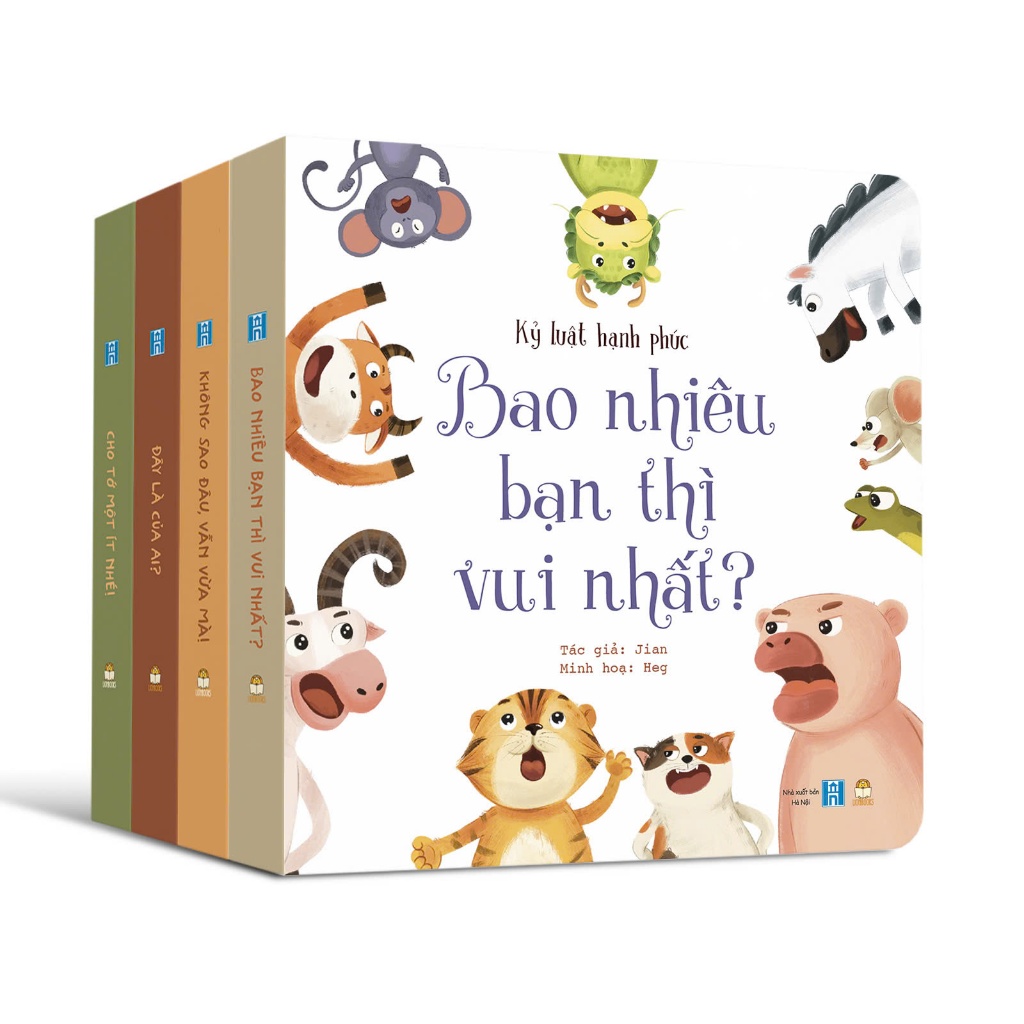 Sách - Bộ Kỷ luật hạnh phúc 4 cuốn Bồi cứng - Cho bé từ 1 tuổi - Truyện kể hóm hình, đáng yêu ươm mầm đức tính tốt đẹp