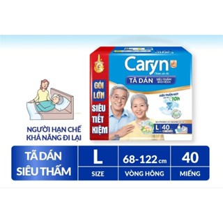(Tặng 4 miếng) Tã Dán người lớn Caryn Size L 40 miếng siêu thấm (vòng hong 68-122cm), Tã người già