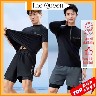 [Size M - 3XL] Đồ bơi nam cao cấp MrSwim quần bơi 2 lớp áo tay dài che nắng kín đáo phối khóa kéo trước The Queen 088