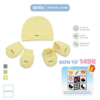 Set phụ kiện mũ, bao chân, bao tay cho trẻ sơ sinh Boube, vải Cotton Organic thoáng mát-Size Newborn