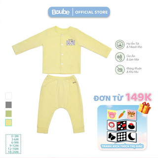  Bộ quần áo dài tay cúc thẳng cho bé sơ sinh trẻ nhỏ Boube Vải cotton organic thoáng mát- Size 0-24M 