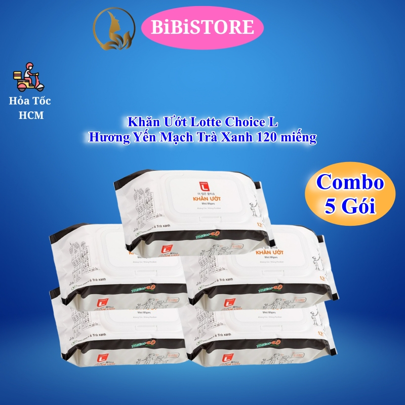 (Combo 5 Gói) Khăn Ướt Gia Đình Choice L Lotte 120 miếng (Bibistore HCM)