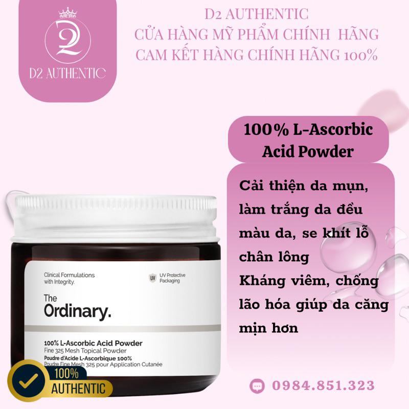 Vitamin C dạng bột 100% L-Ascorbic Acid Powder (20g) - The Ordinary - D2 authentic