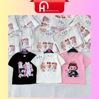 Set 3 áo phông bé gái labubu chất cotton co giãn tone màu hồng trắng đen - HNOrderChina