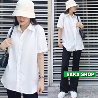 Áo sơ mi trắng from rộng nữ ngắn tay kate không nhăn nhiều màu