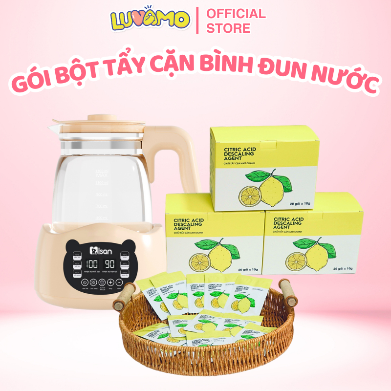 Tẩy cặn canxi làm sạch bình đun nước pha sữa, bột tẩy cặn nồi nấu chậm, ấm siêu tốc, máy tiệt trùng hơi nước LUVAMO