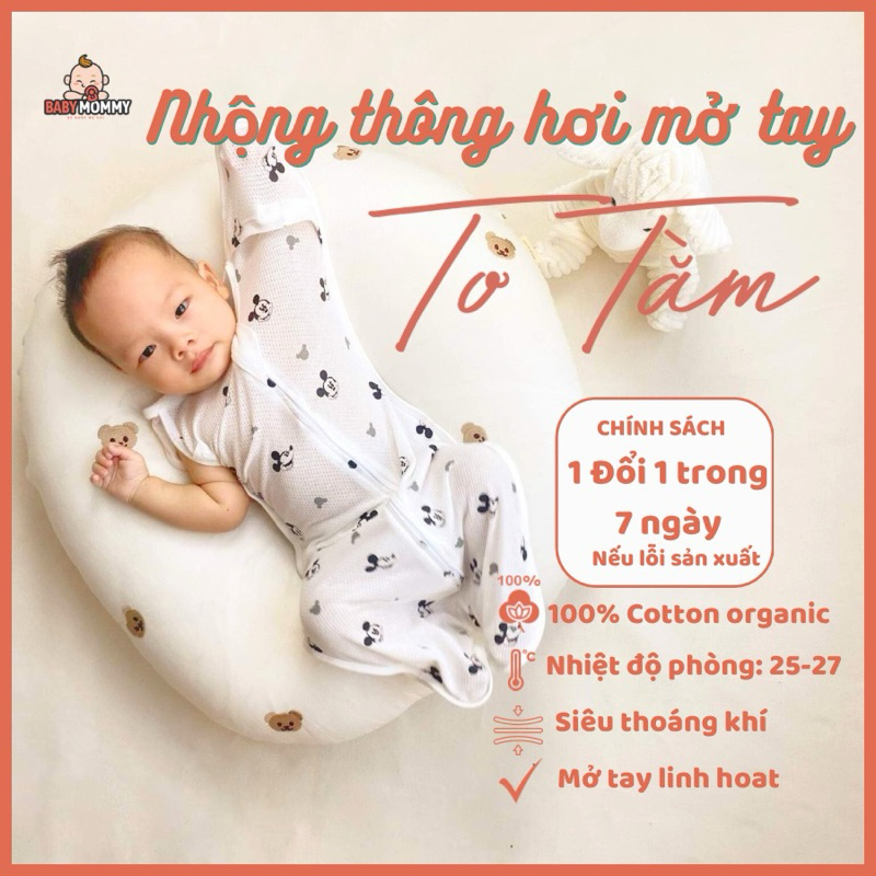 Nhộng Chũn cho bé nhộng chũn thông hơi Tơ Tằm mở tay giúp bé ngủ ngon công nghệ AIRMESH siêu mỏng