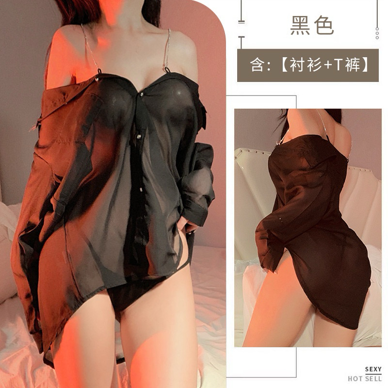 Đồ ngủ sexy, váy đầm ngủ sơmi trễ vai, vải voan cát xuyên thấu, dây đính đá gợi cảm | BigBuy360 - bigbuy360.vn