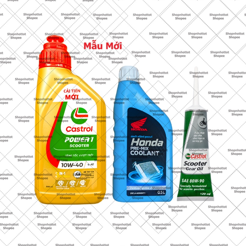 Combo Dầu nhớt tay ga Castrol Power-1 10w40 + Nhớt Lap Castrol 120ml + Nước mát Honda 500ml - Shopnh