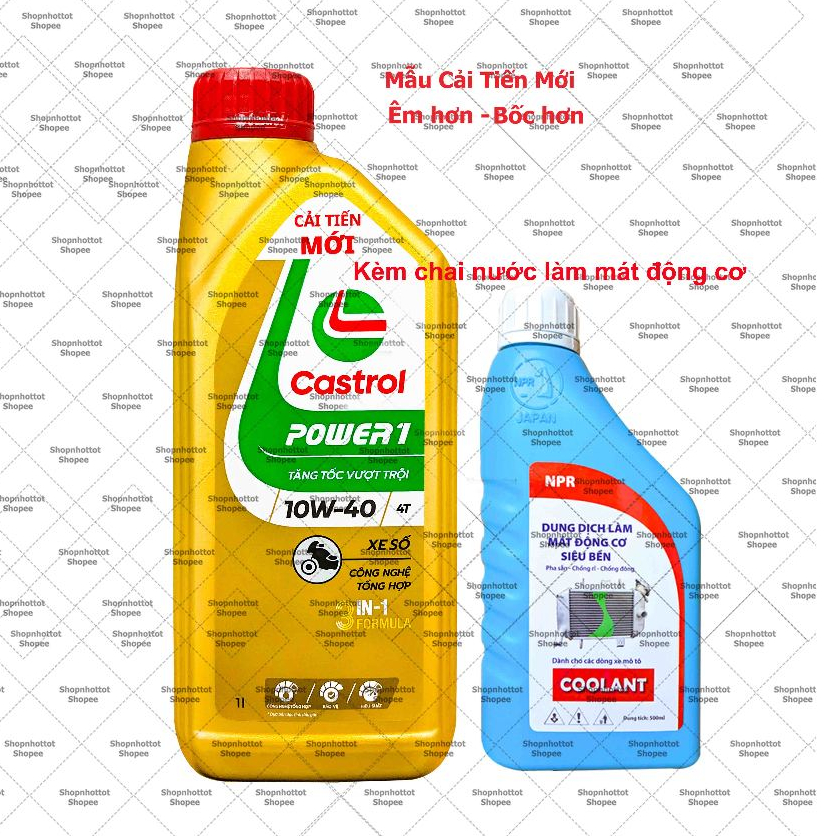 Dầu nhớt tổng hợp xe số Castrol Power-1 10w40 1000ml( 1L) ( Mẫu Mới) + Chai Nước mát động cơ NPR