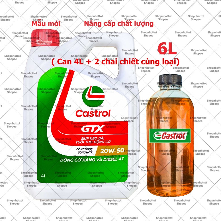 Dầu nhớt tổng hợp ô tô Castrol GTX 20w50 (Máy xăn.g và máy dầu ) 6L - Chính Hãng Castrol