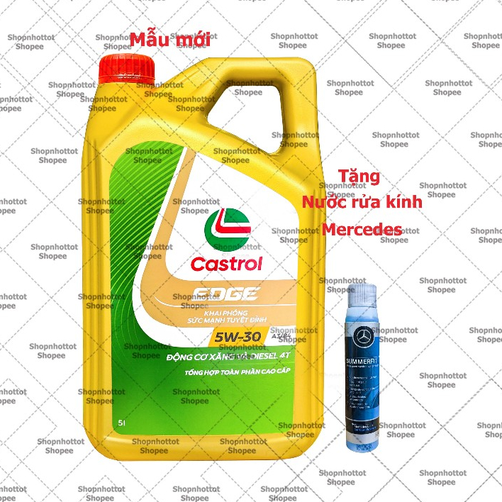 Dầu Nhớt Tổng hợp toàn phần Ô-Tô Castrol EDGE 5w30 ( 5L) + Tặng chai nước rửa kính ô-tô Mercedes
