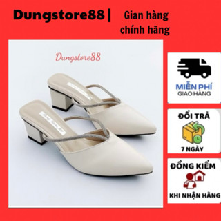  Sục Cao Gót Giày Cao Gót DUNGSTORE88  Mũi Nhọn Gót Vuông 5p Trang Trí Dây Đính Đá Cực Hót Mã-dd023 