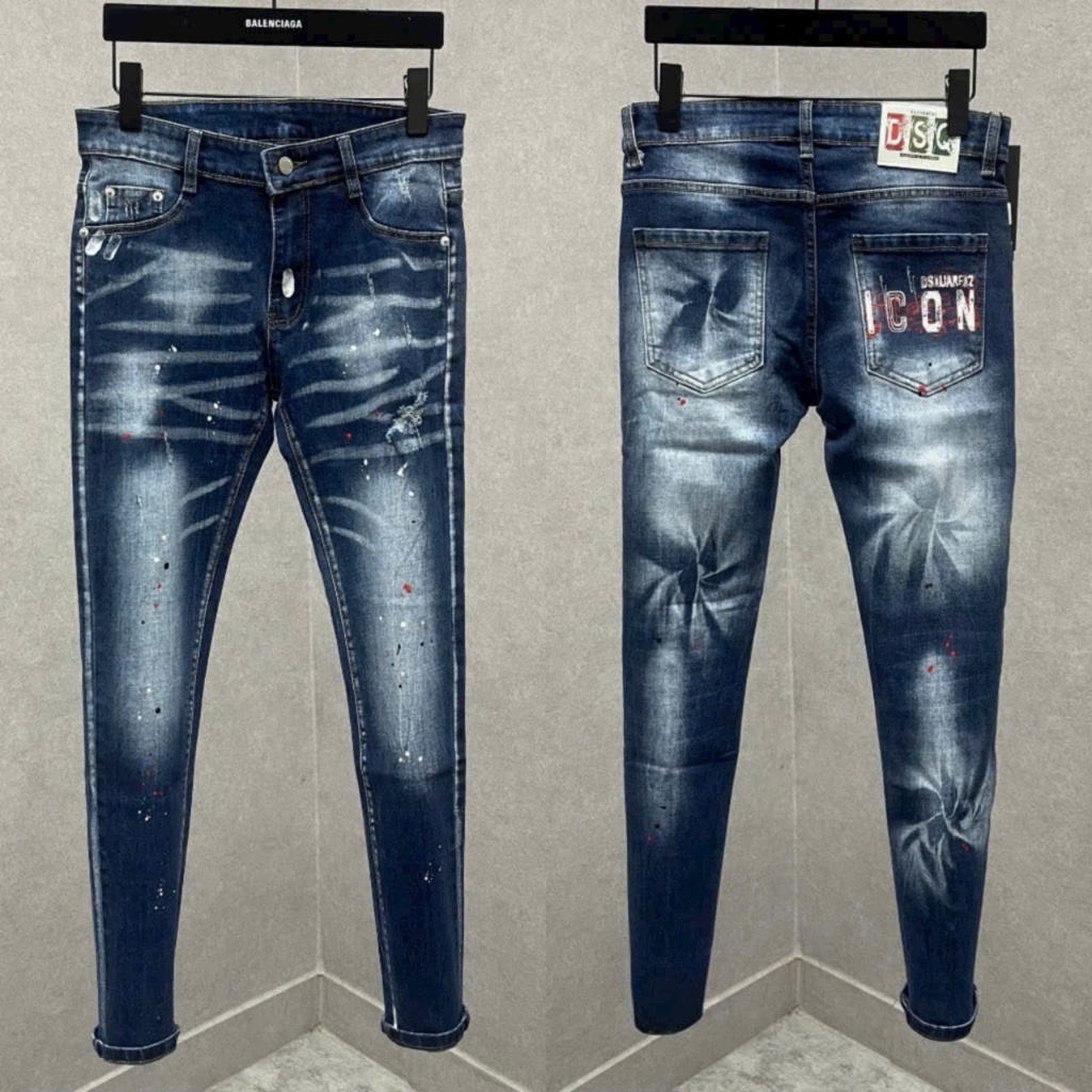 🔥Jean nam🔥Quần Jean Nam Phối Lá Phong Đỏ DSQARED2 Vẩy Sơn Quần Bò DSQUARED Vẩy Sơn Xanh Sáng Chất Co Giãn Phối Loang