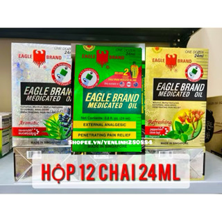 [date-2028]Lốc 12 chai Dầu Gió EAGLE BRAND Xanh,trắng Con Ó 2 Nắp 24ml Hàng Mỹ
