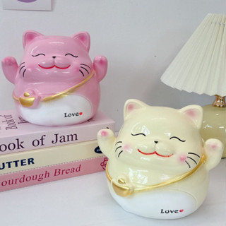  Ống tiết kiệm Mèo thần tài cute đeo túi thỏi vàng  C17xD17xR16,5  | quà tặng trang trí Tiệm Heo SODA 